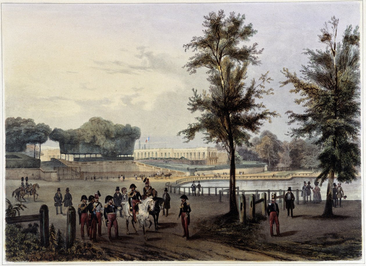 Le Grand Trianon à Versailles - en "Promenade dans Paris et ses environs", diseñado por Jacottet y Benoist, c. 1840 de French School