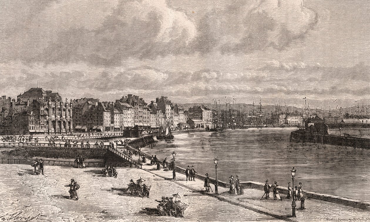 Le Havre - Normandía - grabado en “La France illustree: geographie, histoire, administration statistique” por V.A. Malt-Brown. 1884 de French School