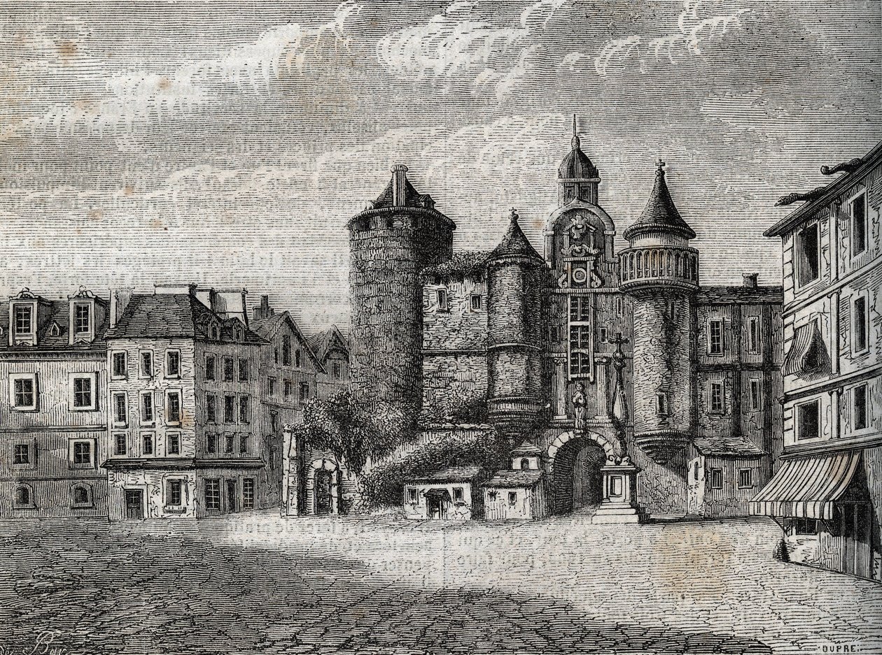 Le Vieux Paris - le Grand Chatelet - grabado en “Historia física, civil y moral de París: desde los primeros tiempos históricos hasta el presente” de Jacques Antoine Dulaure de French School
