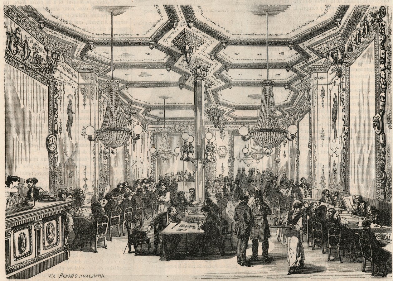 El café Pierron en París en el siglo XIX - Grabado en "Tableau-de-Paris" por Edmond Texier 1852 de French School