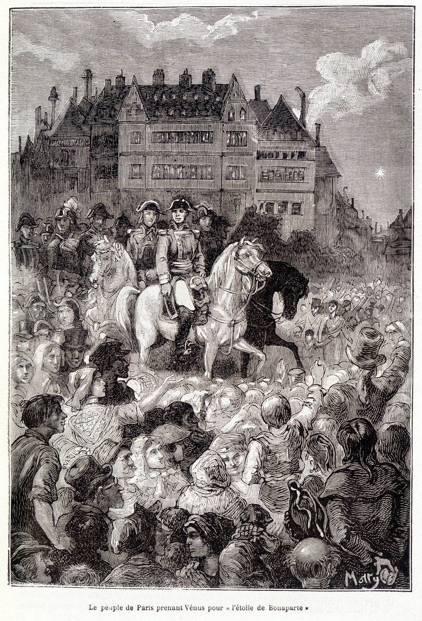 Los parisinos toman a Venus por "la estrella de Bonaparte" - en "Les terres du ciel" de Camille Flammarion, ed. Marpon  Flammarion, París. de French School