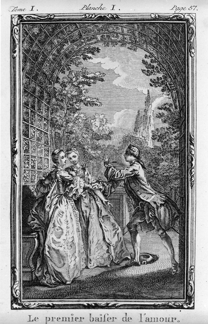 El primer beso de amor Ilustración de "Julie ou La Nouvelle Heloise" de Jean Jacques Rousseau (1712-1788) ed. 1769 de French School