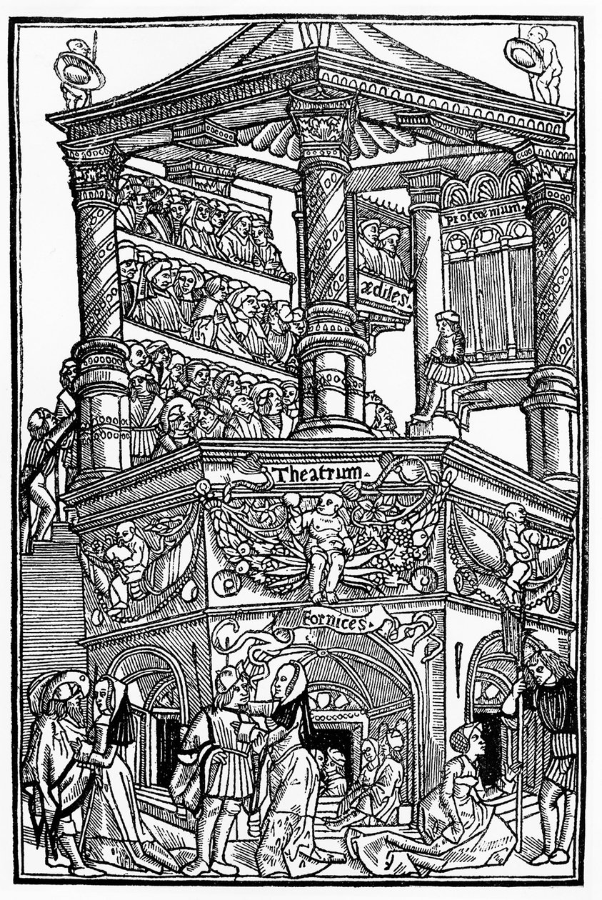 El teatro en la Edad Media: vista de un teatro y el público - por Terencio de Jean Trechsel, ed. en Lyon de French School