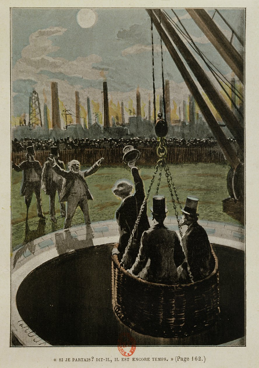 Partida hacia la Luna, de De la Tierra a la Luna por Jules Verne (1828-1905) publicado en 1865 de French School
