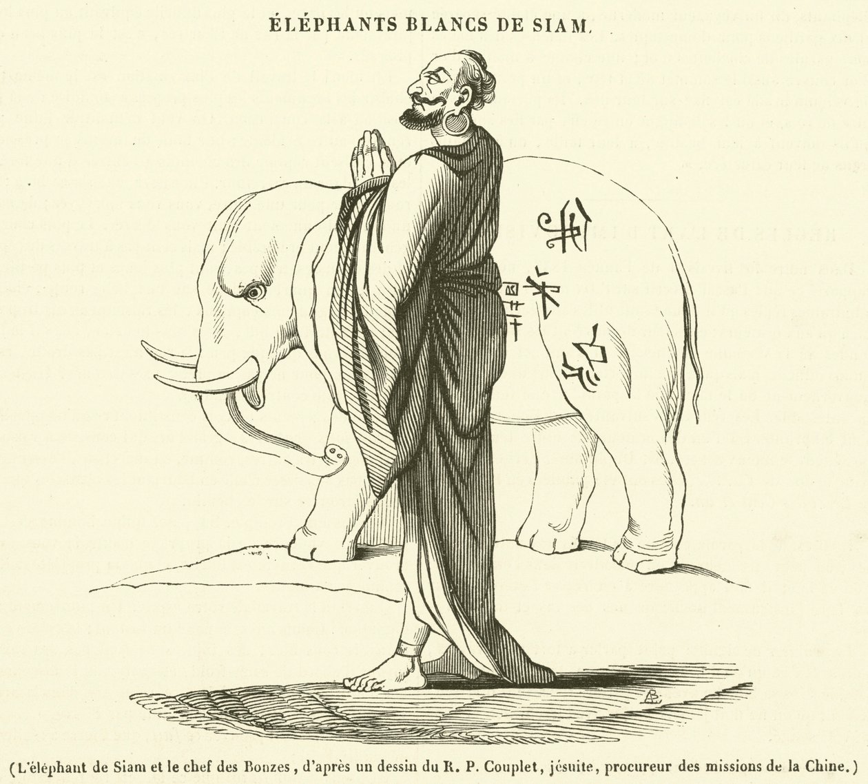 El elefante siamés y el jefe de los bonzos (grabado) de French School