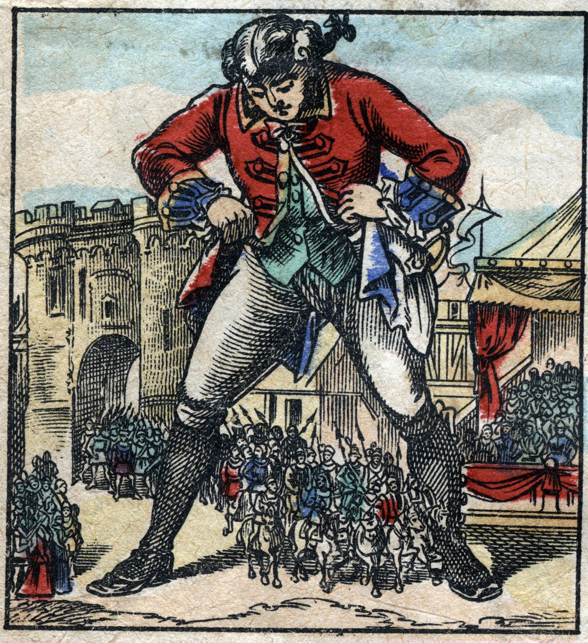 Lemuel Gulliver en la tierra de los liliputienses. Ilustración para "Los  viajes de Gulliver" de Jonathan Swift (1667-1745). Imagen de Epinal finales  del siglo XIX.