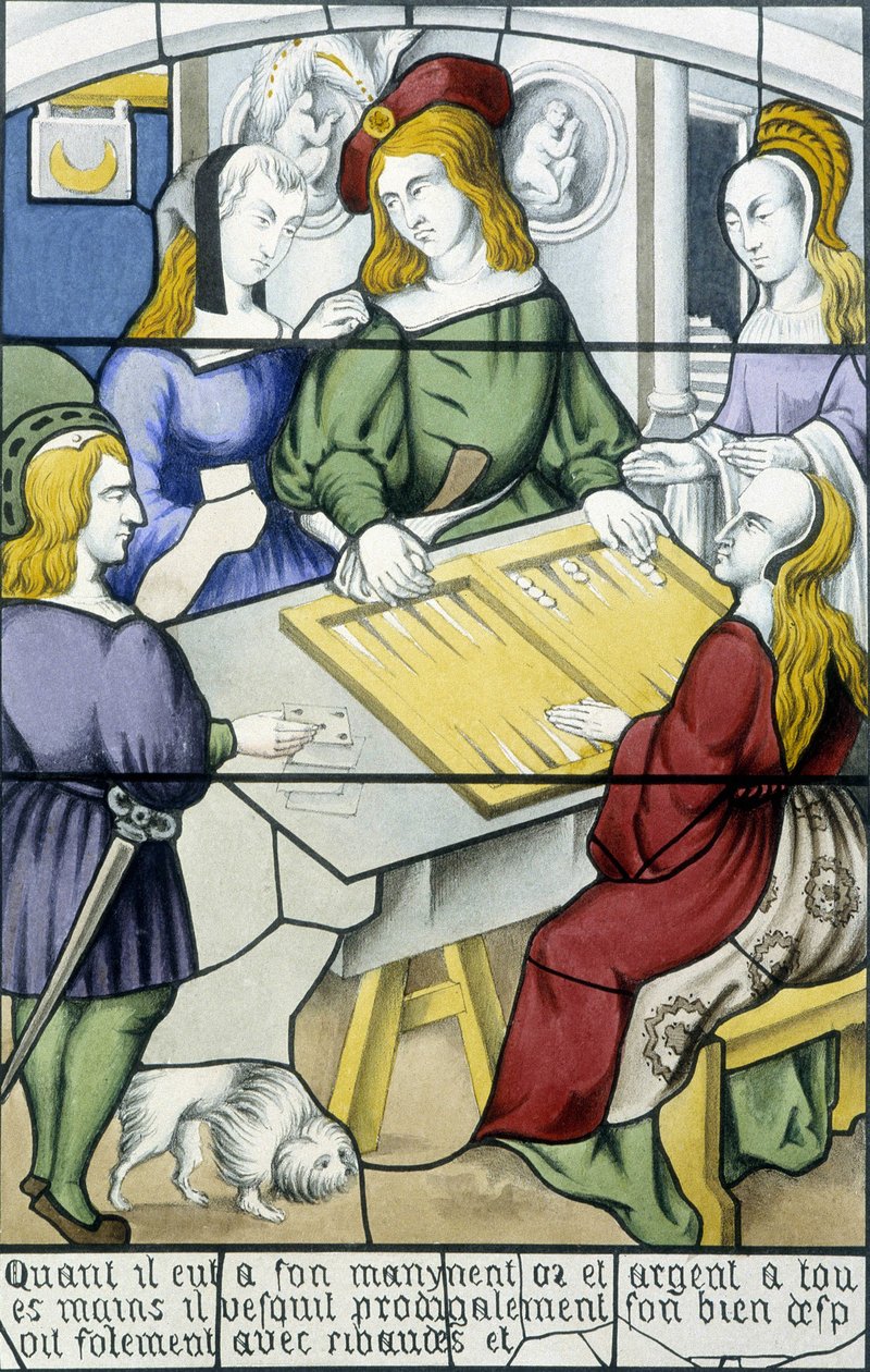 El hijo pródigo: El juego de Tic-trac en la Edad Media en Historia de la pintura sobre vidrio por Ferdinand de Lasteyrie de French School