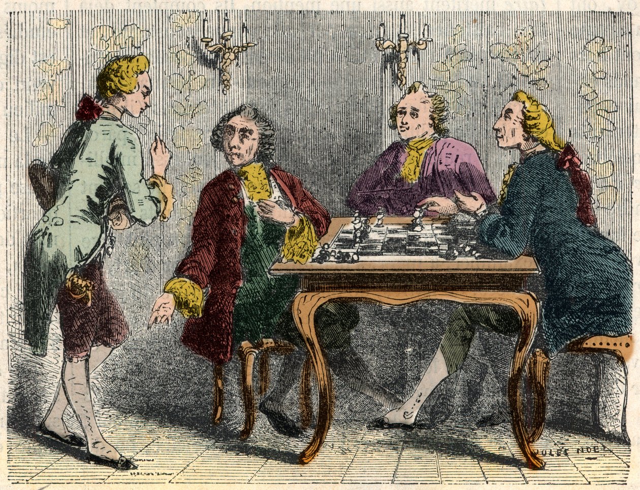 Los jugadores de ajedrez del café Procope en París en el siglo XVIII - Grabado en "Tableau-de-Paris" por Edmond Texier 1852 de French School