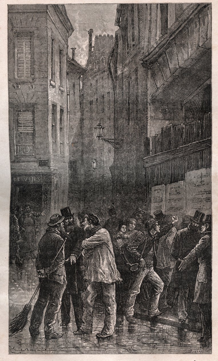 Los Carteles - el pueblo de París se despierta para encontrar avisos públicos en todas las paredes informándoles del Golpe de Estado del 2 de diciembre de 1851 - en “Historia de un crimen” (La toma de poder de Napoleón III en Francia) - por Victor Hugo de French School