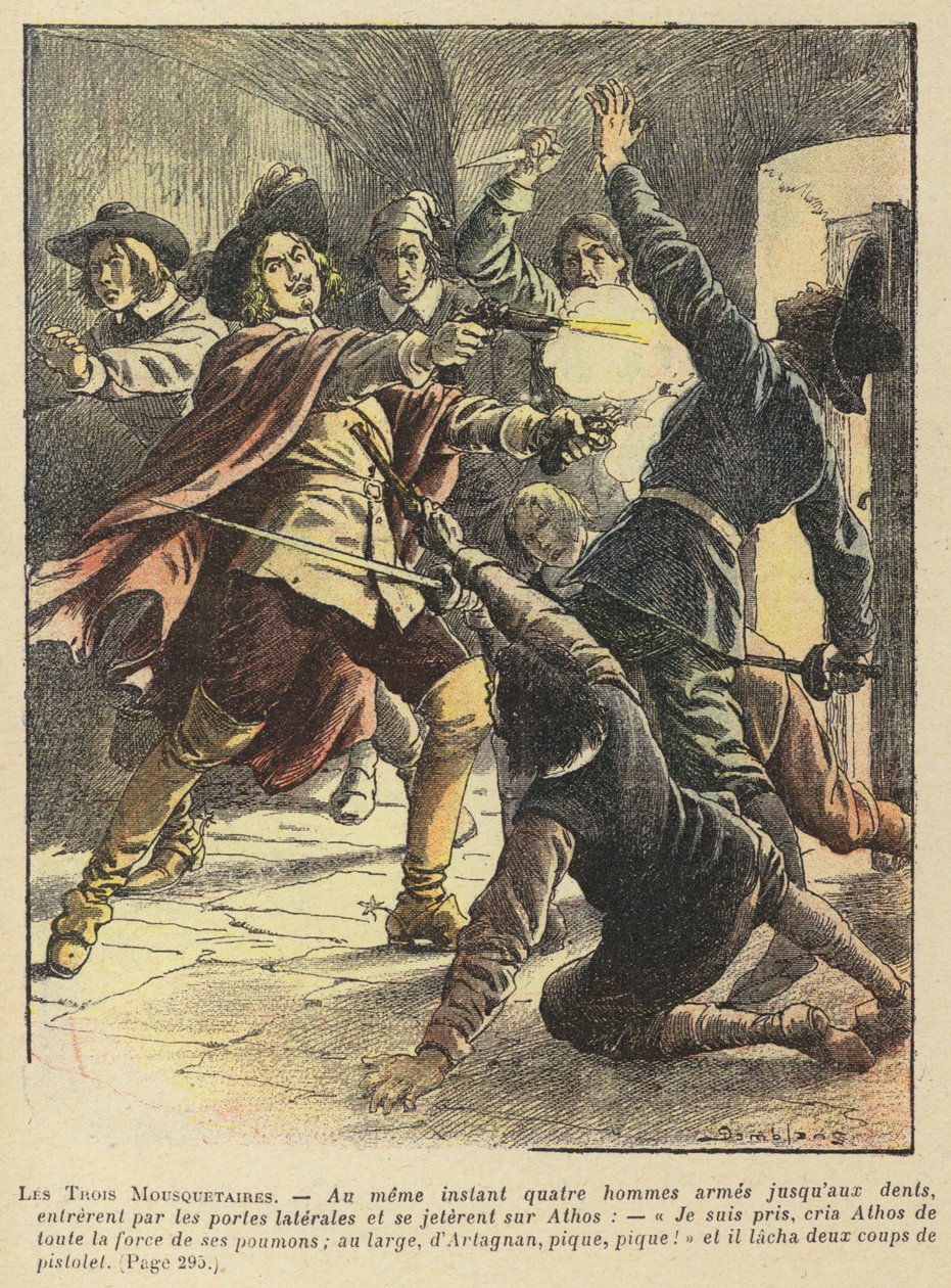 Los tres mosqueteros de Alejandro Dumas (litografía en color) de French School