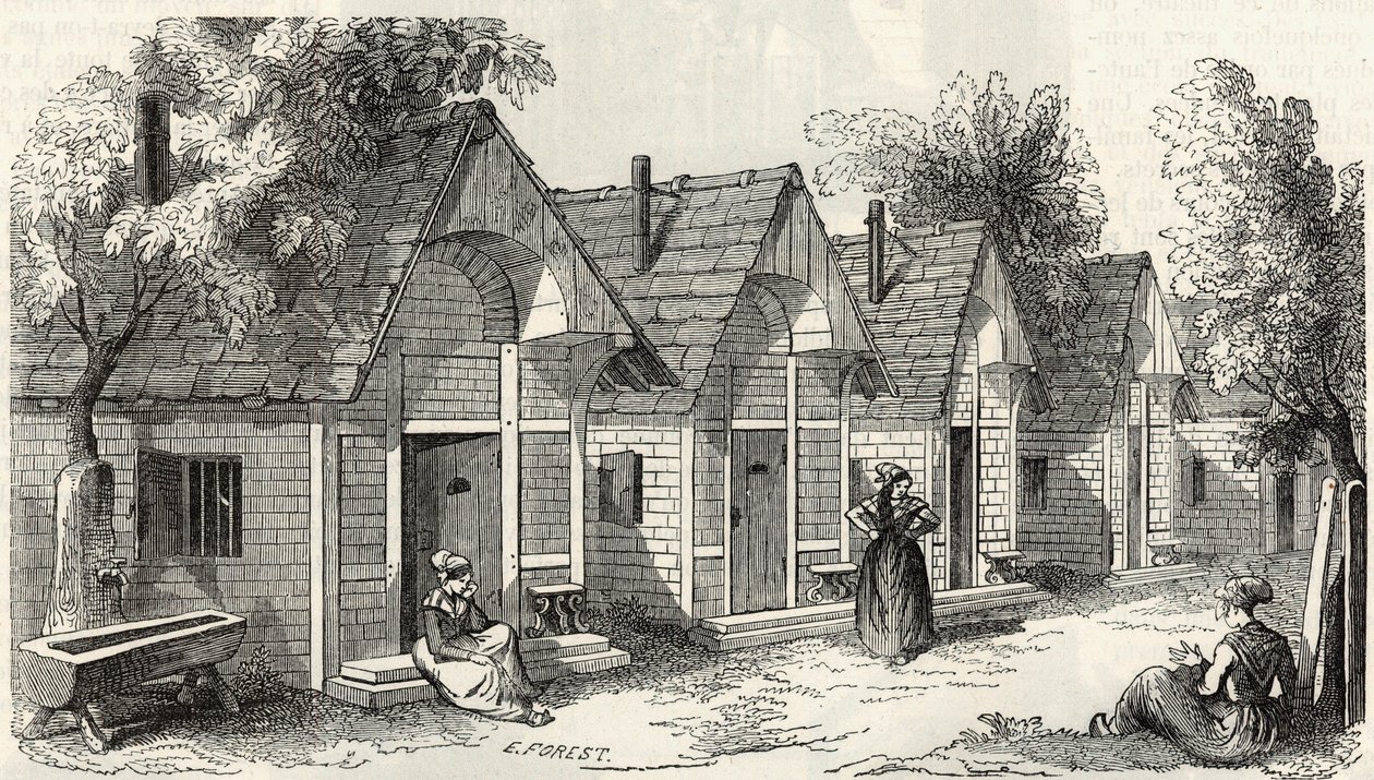 Los chalets de la Salpetriere para las locas agitadas - Grabado en “Tableau-de-Paris” por Edmond Texier 1852 de French School