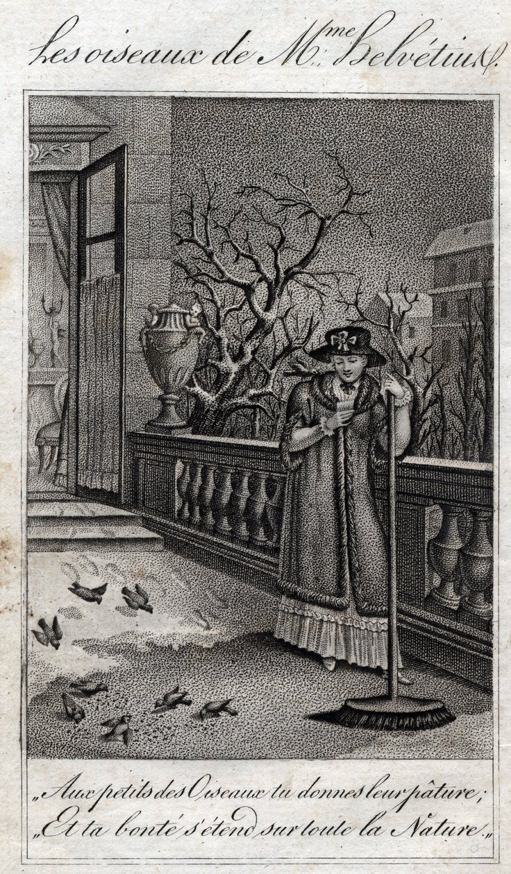 Los pájaros de Madame Helvetius (Anne Catherine Helvetius) en “Conseils à ma fille” de Jean Nicolas Bouilly (1763-1842). 1820. Colección privada de French School