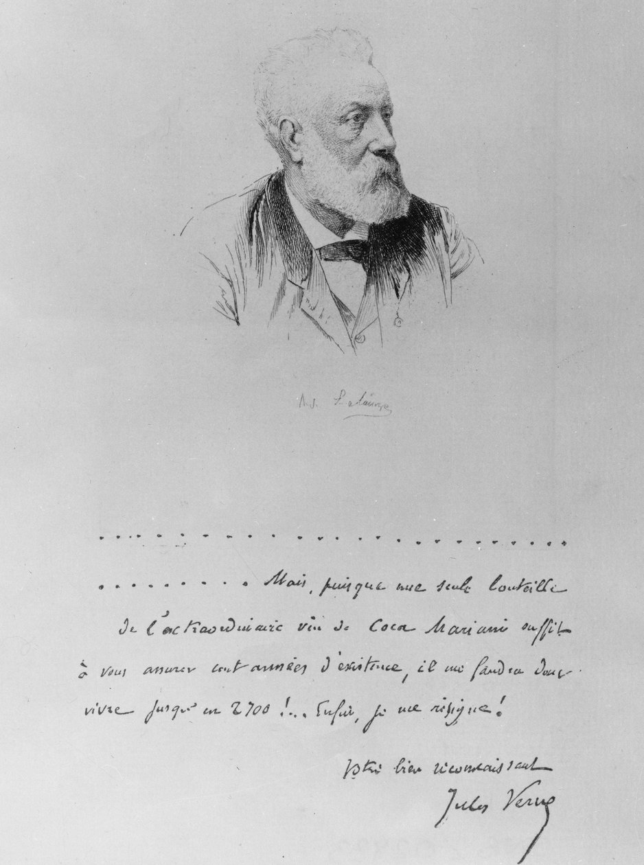Carta de Jules Verne con retrato del escritor (1828-1905). de French School
