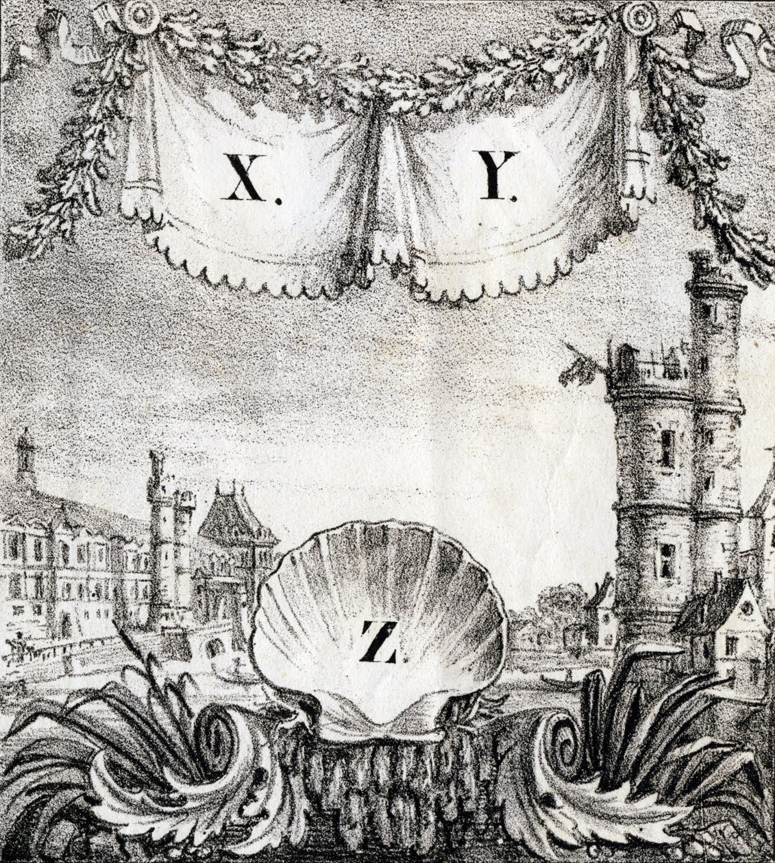Letras X, Y y Z: París en 1500 - "Alphabet Picturesque des Monumens de Paris" c.1840 (grabado) de French School