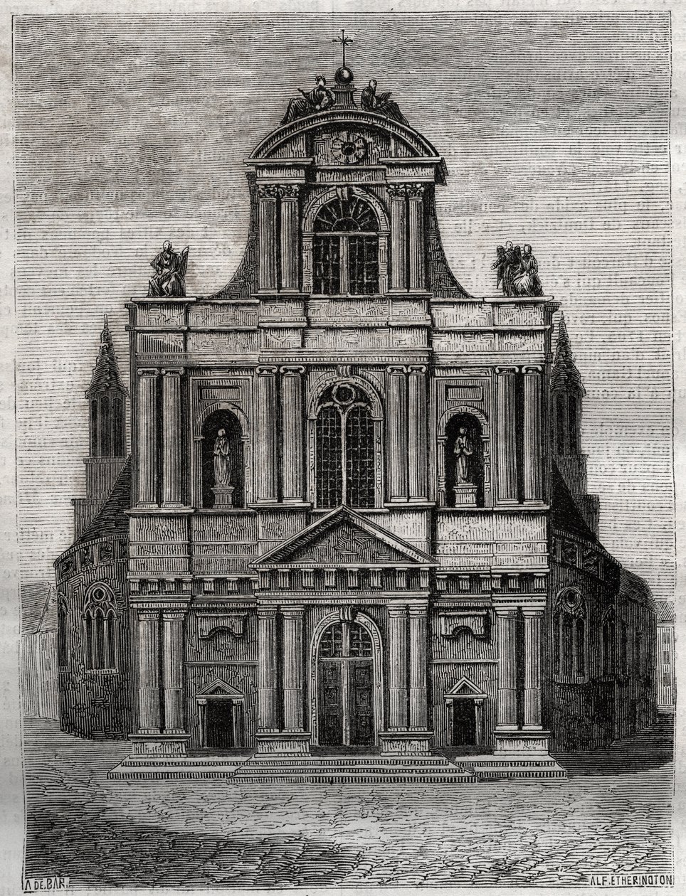 La iglesia Saint Gervais Saint Protais (Saint-Gervais-Saint-Protais) (fachada de Clement II Metezeau) París (4º arr) Grabado en “Histoire physique, civile et morale de Paris: depuis les premiers temps historiques à nos jours” por Jacques Antoine Dulaure de French School