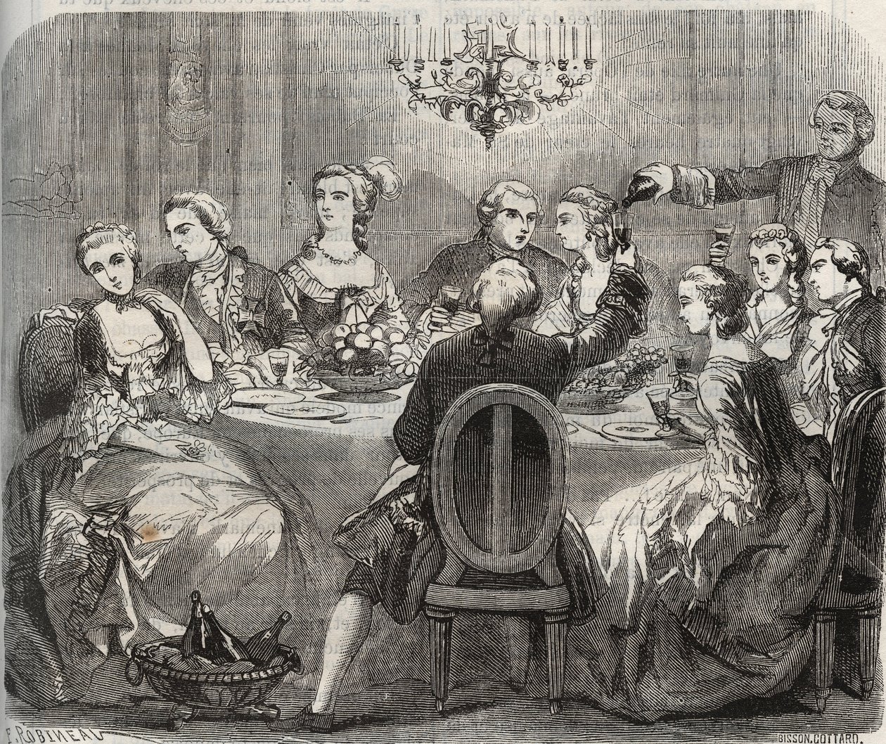 Libertinaje: Christian VII (1749-1808), Rey de Dinamarca y Noruega, durante una fiesta libertina organizada por la bailarina Marie Madeleine Guimard (1743-1816) en su casa de Pantin. Grabado de 1871 en “Histoire Des Cocuses Celebres” de Henry de Kock de French School
