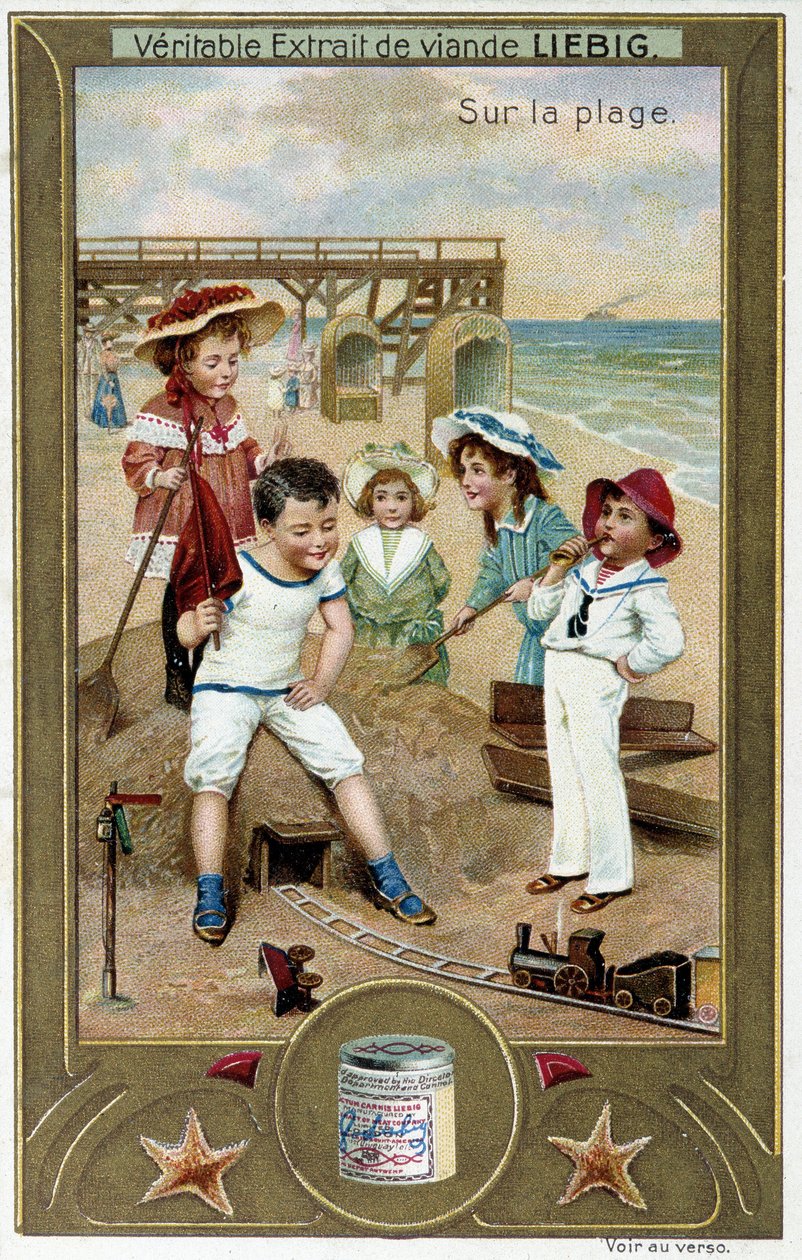 Serie de cromolitografías Liébig "Juego de playa" de niños. Sd. Siglo XIX de French School
