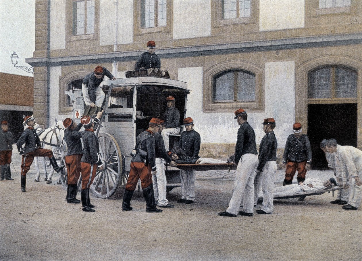 Cargando a los heridos en una ambulancia - en “Álbum Militar” - Tren de la tripulación de French School