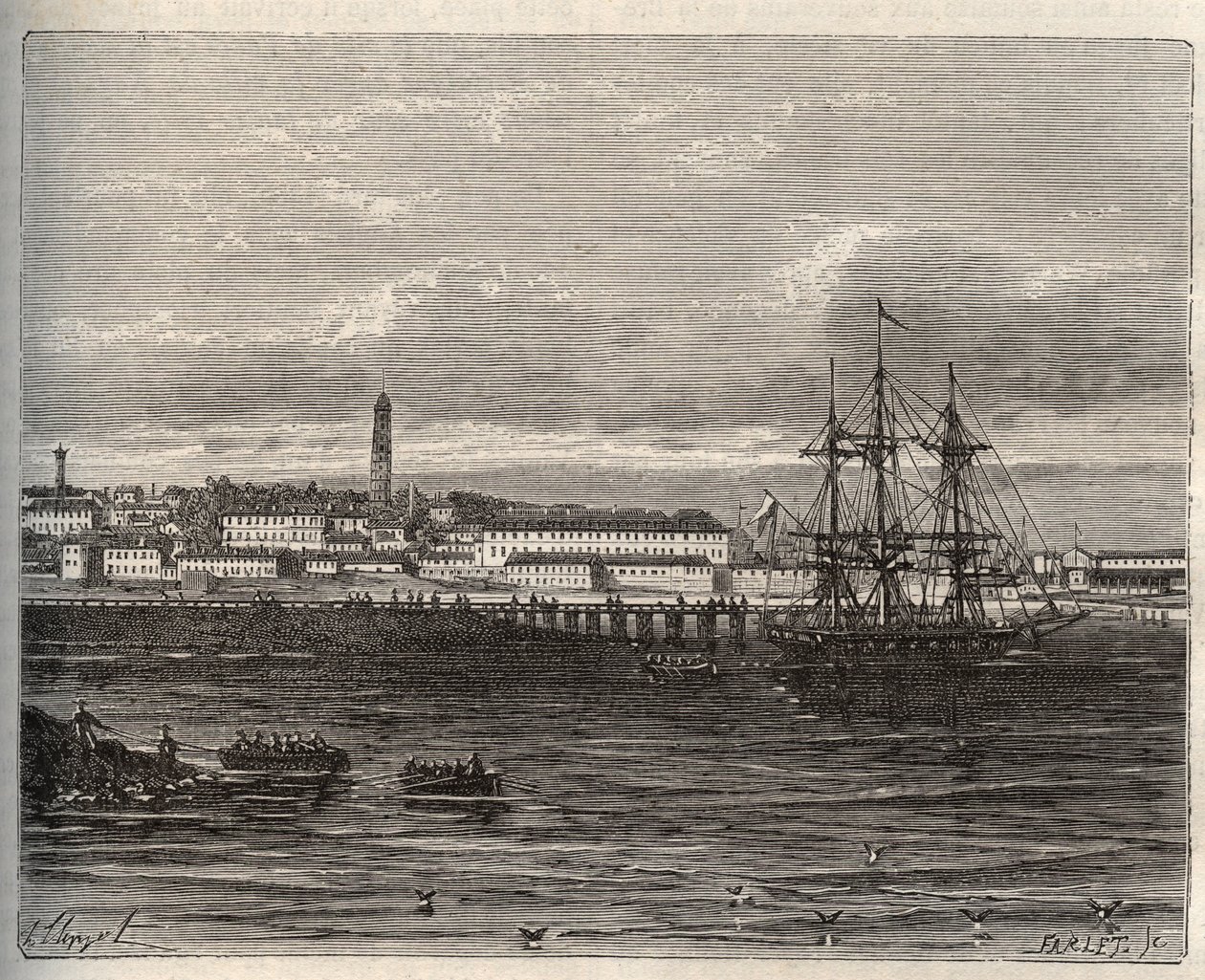 Lorient - Morbihan en la Región de Bretaña - grabado en “La France illustree: geographie, histoire, administración statistique” por V.A. Malt-Brown. 1884 de French School