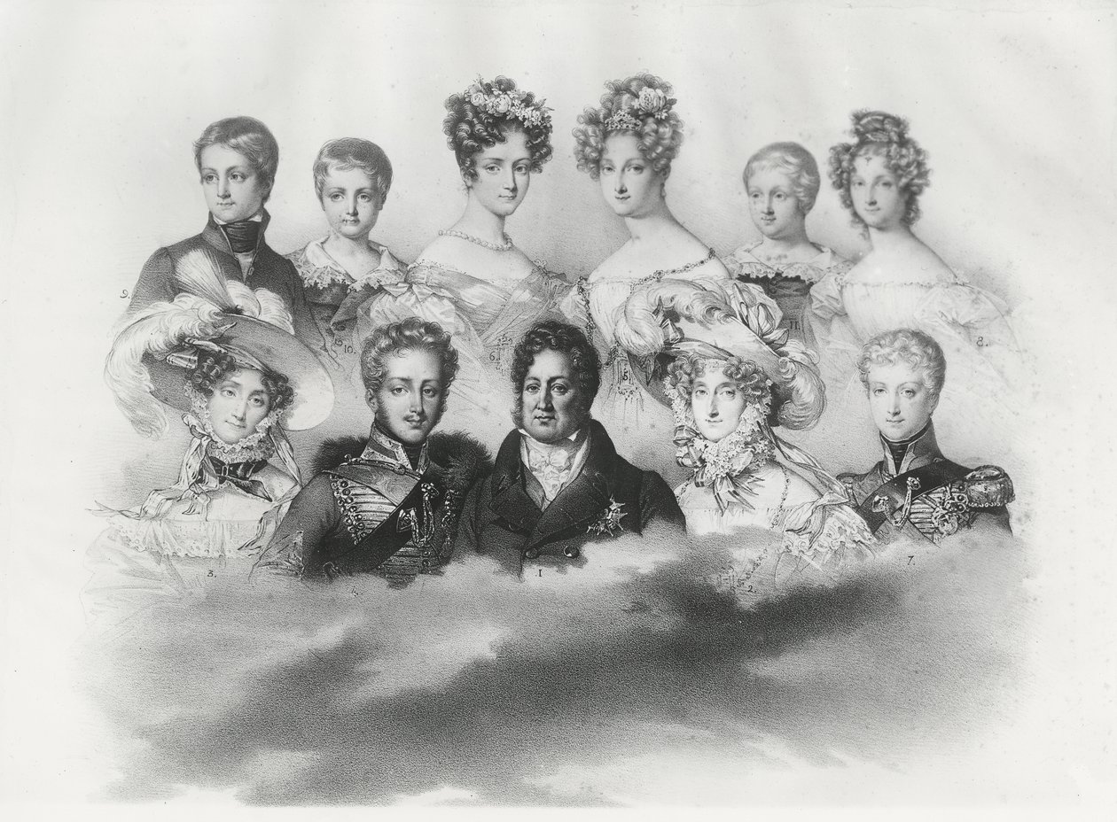 Luis Felipe I y su familia en 1830 (grabado) de French School