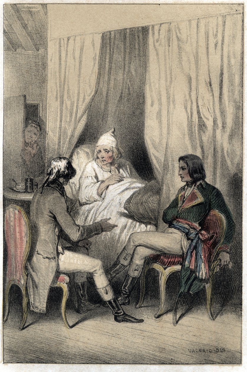 Louis Antoine Fauvelet de Bourienne (1769-1834), diplomático y administrador francés, y el General Napoleón Bonaparte (1769-1821) pidiendo dinero a un viejo capitalista enfermo para la campaña italiana. De la serie 