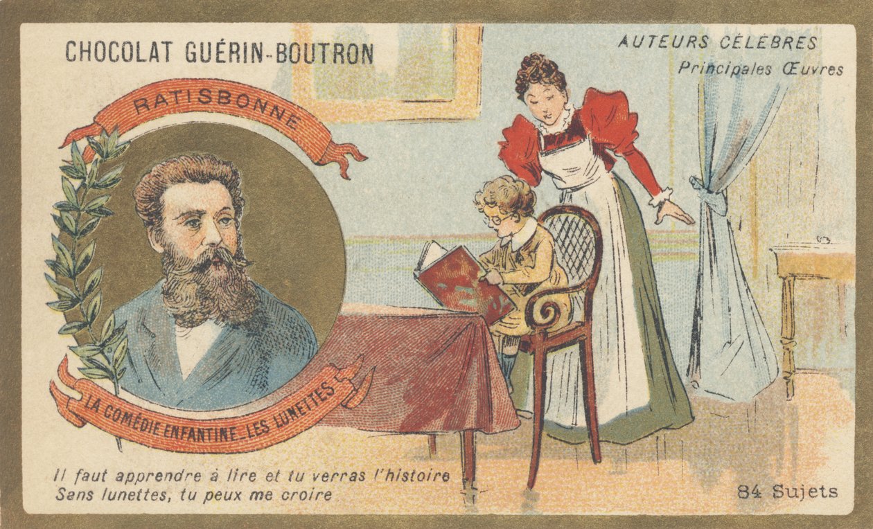 Louis Gustave Fortuné Regensbonne (1827-1900), hombre de letras francés, autor de “La comedia infantil — Las gafas” (1861) de French School