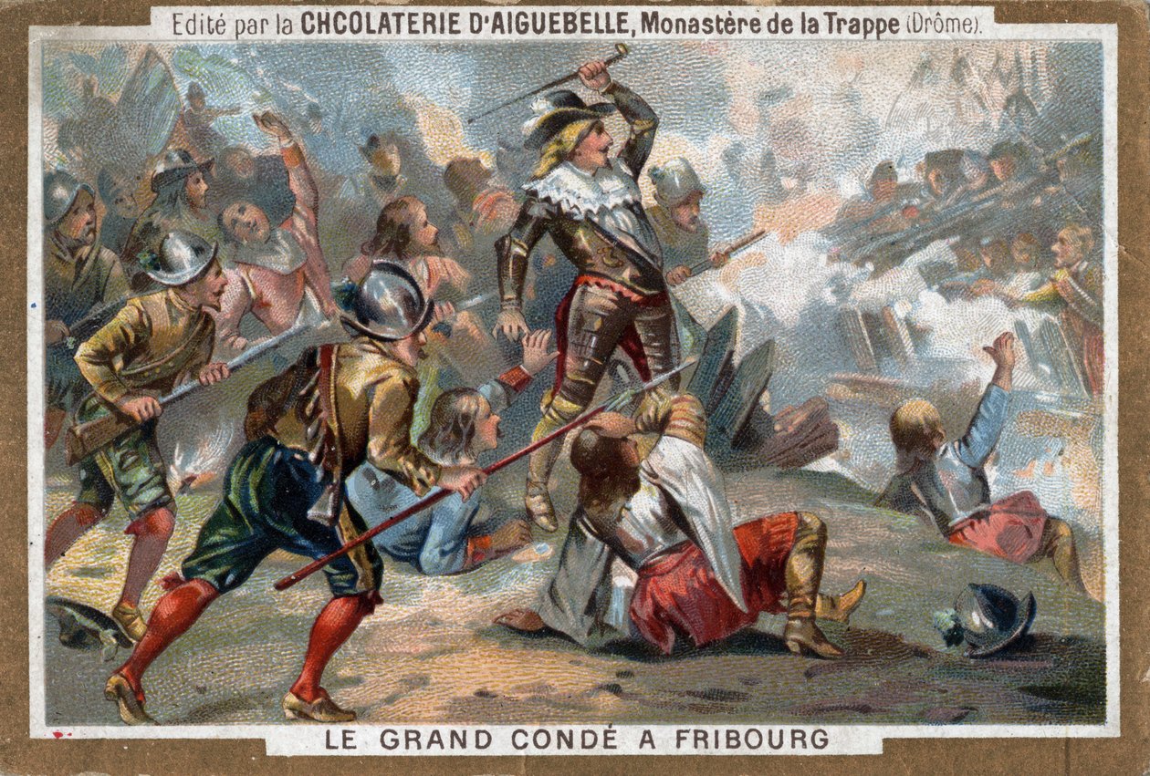 Luis II de Borbón, Príncipe de Condé, conocido como Le Grand Condé, en la Batalla de Friburgo en 1644. Cromolitografía del siglo XIX de French School