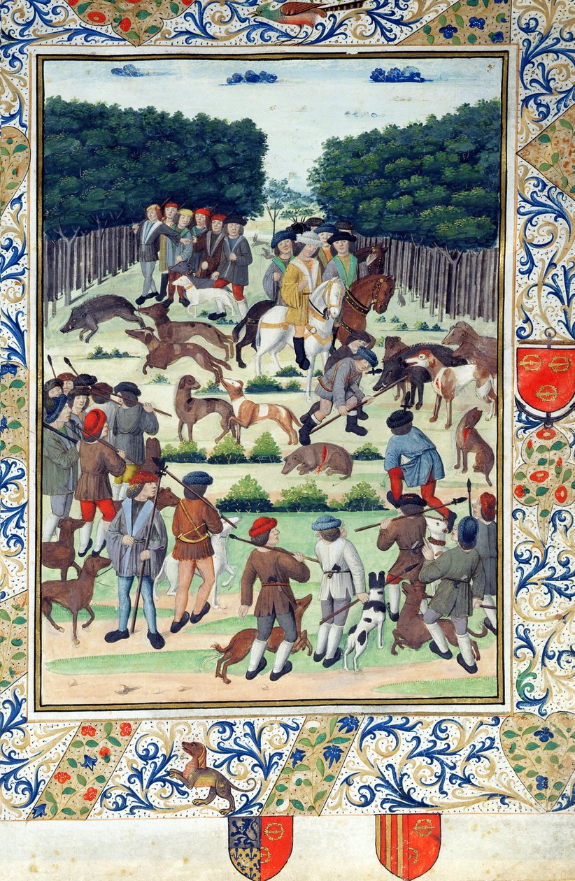 Luis Malet (1441-1516) Señor de Graville, cazando jabalíes, del Terrier de Marcoussis de French School