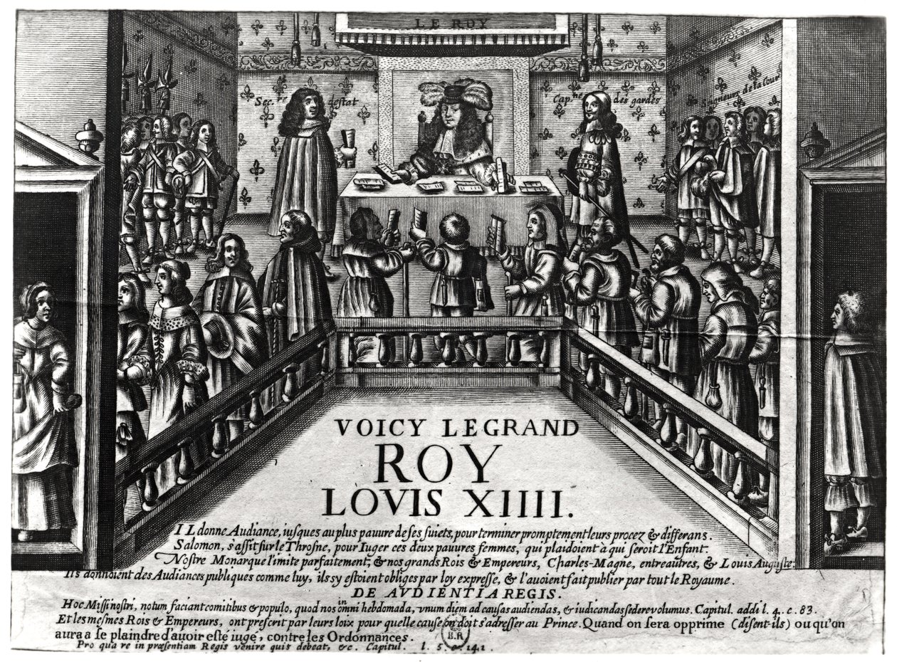 Luis XIV administrando justicia (xilografía) de French School