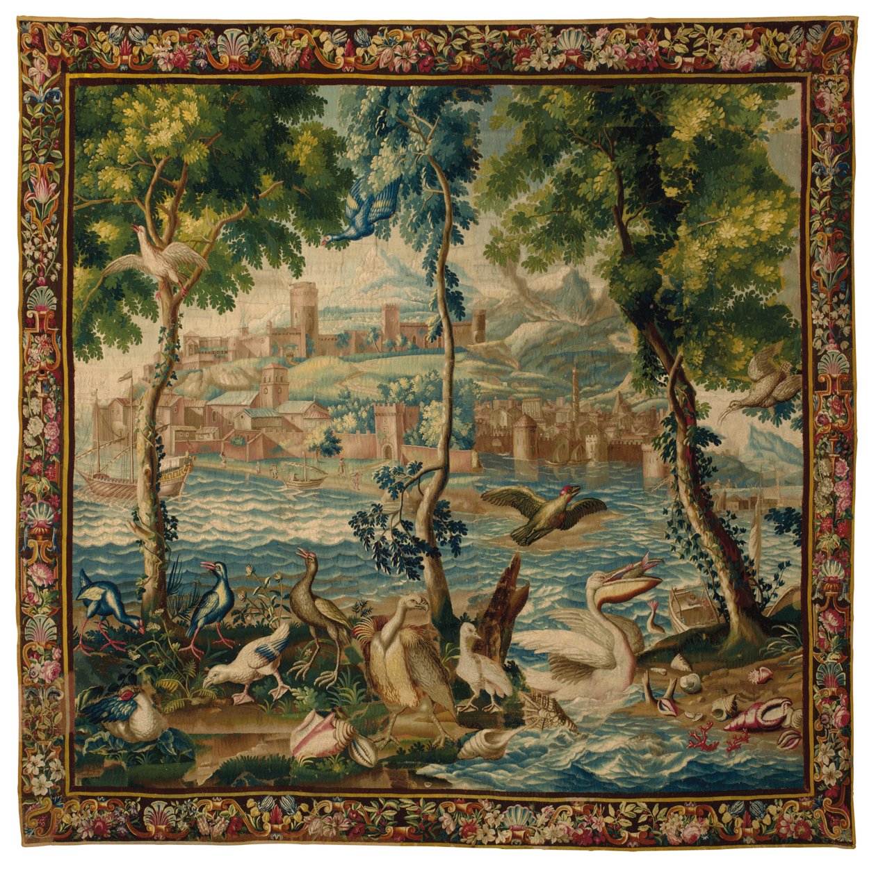 Tapiz de Beauvais "puertos de mar" de Luis XIV, c.1700 de French School