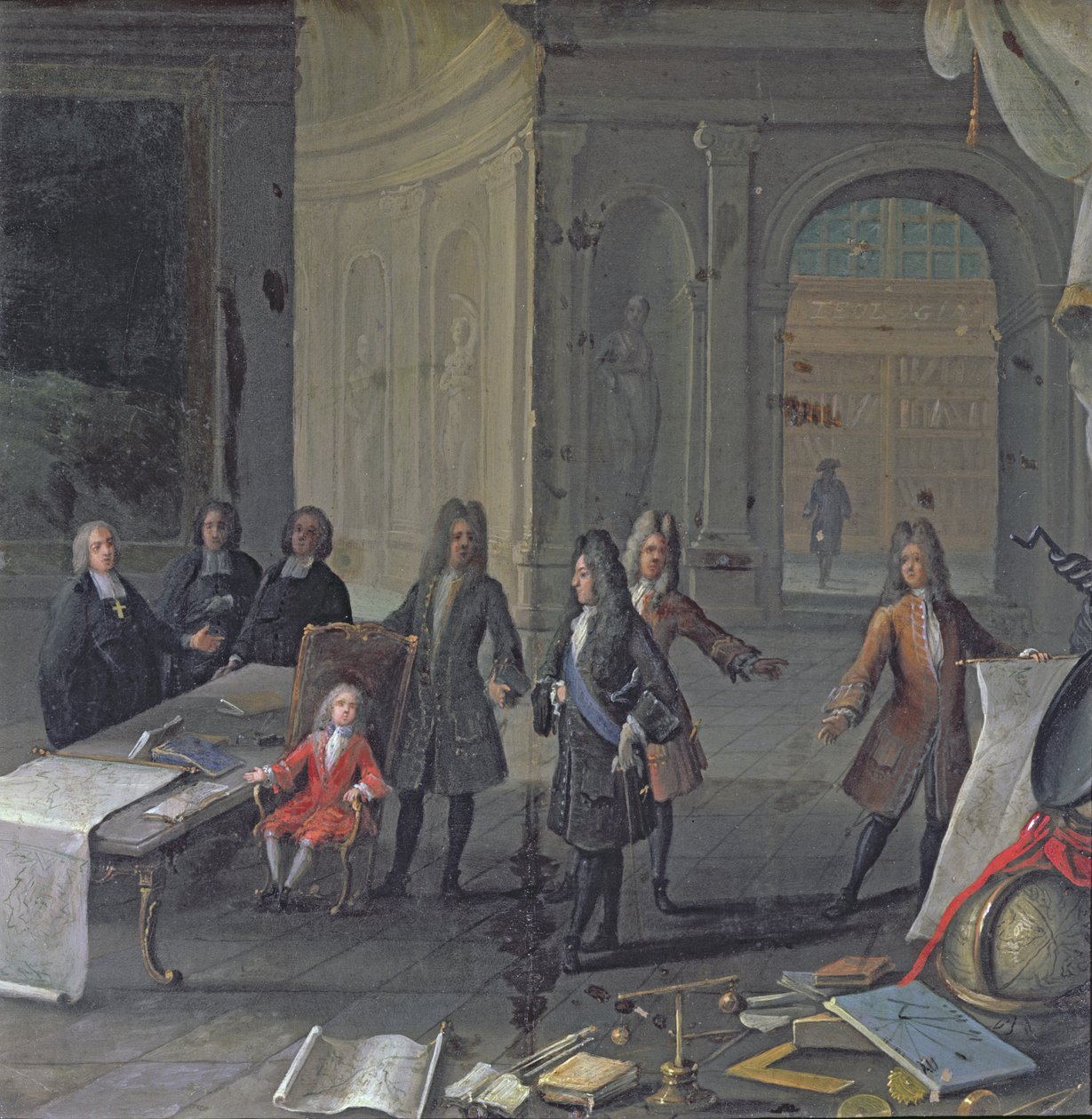 Luis XIV asistiendo a una lección de su bisnieto, el futuro Luis XV, c.1715 de French School