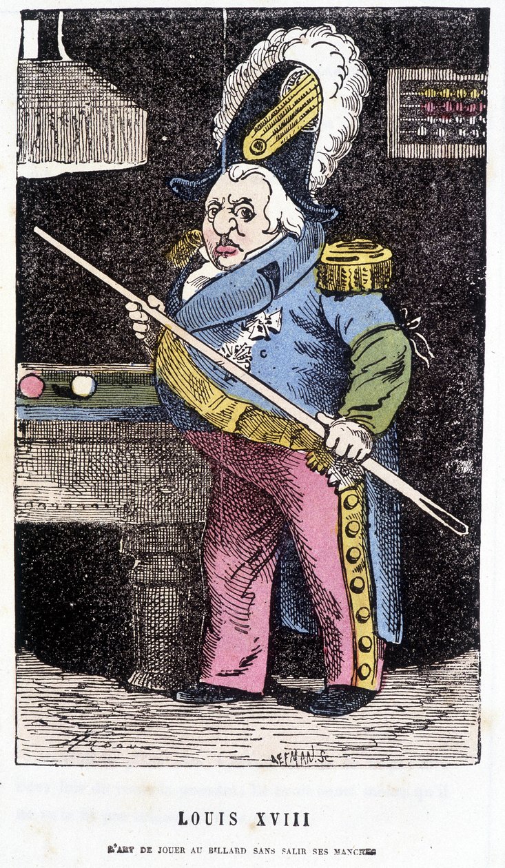 Luis XVIII jugando al billar - en “Histoire de France Tintamarresque” por Touchatout de French School