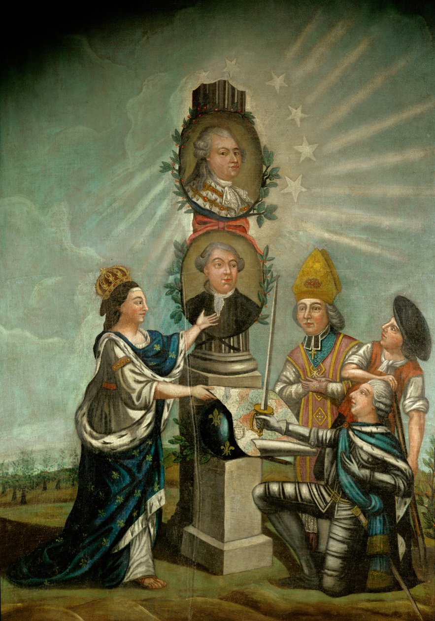 Luis XVI y su ministro de Finanzas Jacques Necker, admirados por los tres estamentos de Francia, Aristocracia, Clero y Burguesía ... de French School