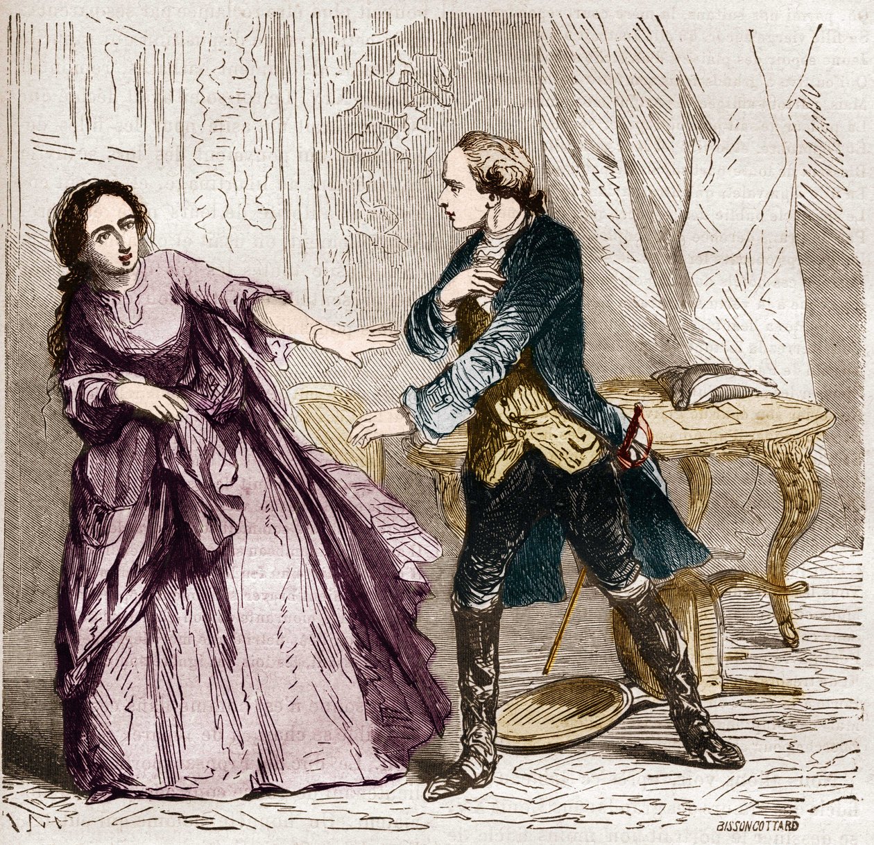 Luis XV Rey de Francia (1710-1774) con la Condesa (Madame) de Ventimiglia (1712-1741) su amante. En “La historia de la prostitución y la depravación entre todos los pueblos del mundo desde la antigüedad hasta el presente” por el Dr. Th. -F. Debray. 1879. de French School