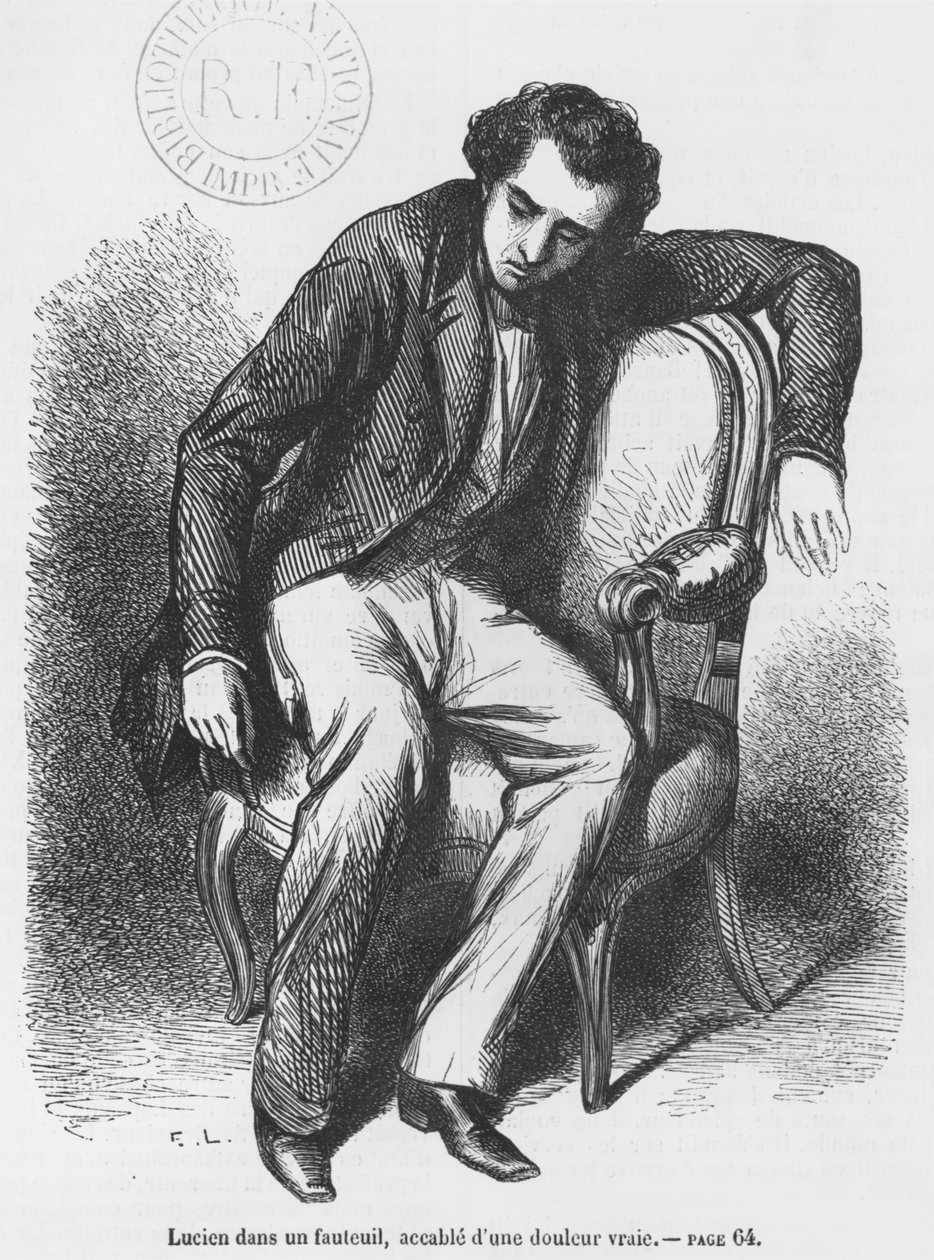 Lucien de Rubempre abrumado por la tristeza, ilustración de 