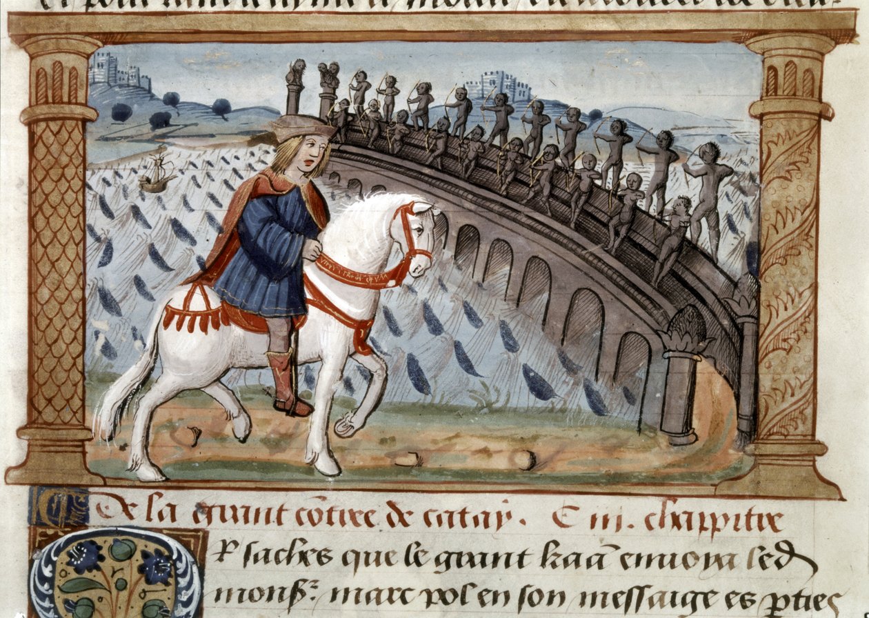 MARCO POLO: Ilustración de "El libro de Marco Polo" El explorador veneciano Marco Po... de French School