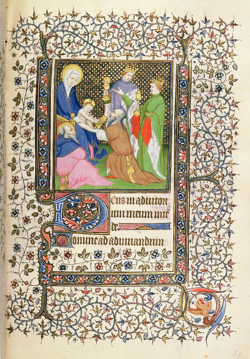 MS.McClean.80.f69r Adoración de los Reyes Magos, Horae francesa de French School