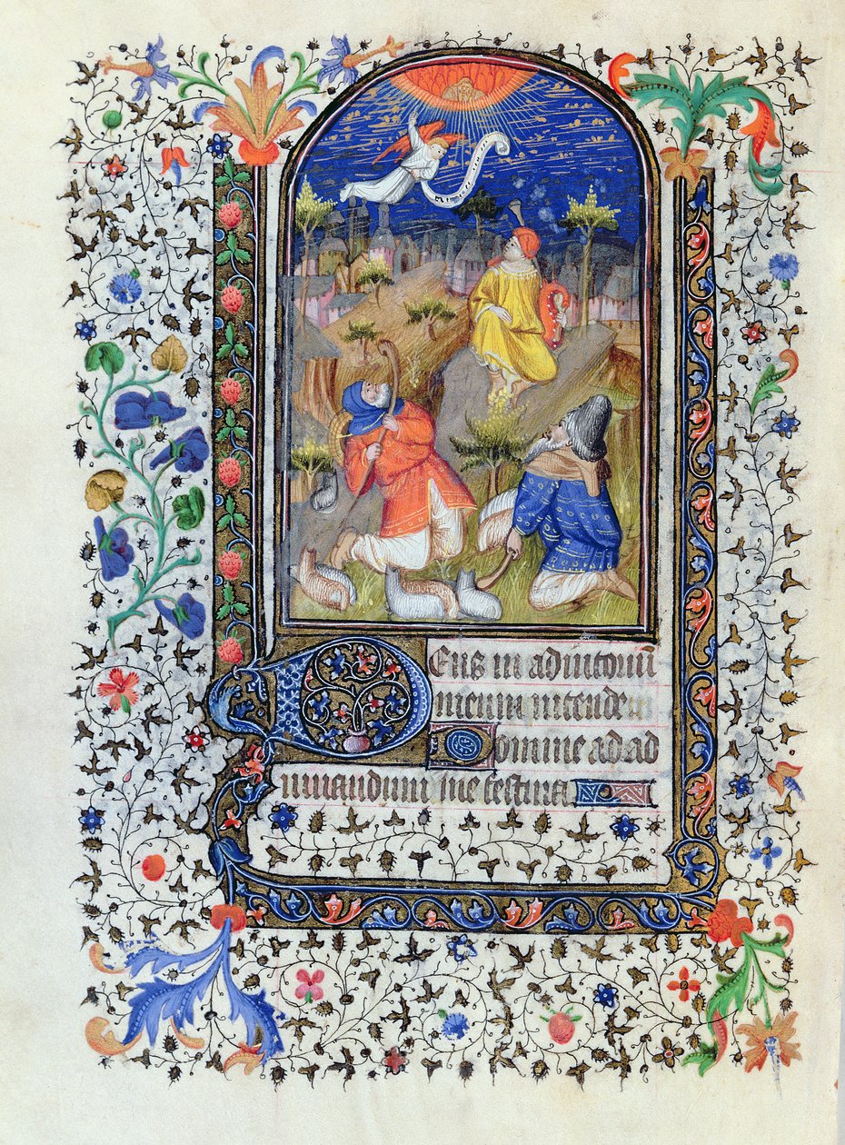 Anunciación a los pastores, de Heures a lusage de Troyes, por el Estudio del Maestro de las Horas de Rohan, c.1413-20 de French School