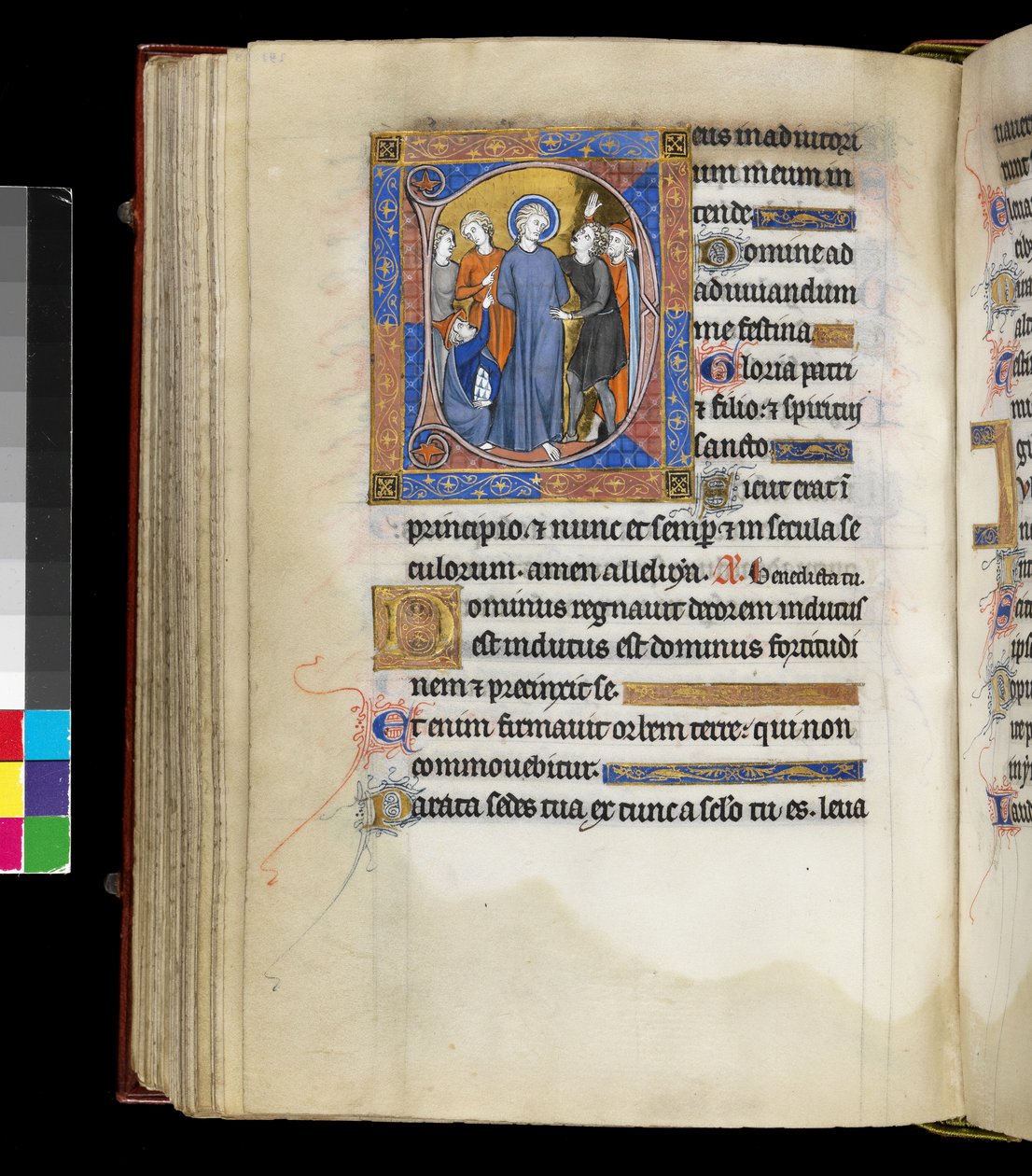 La burla de Cristo con Jesús, rodeado de torturadores, incluyendo dos hombres con gorros judíos, del Salterio y Horas de Isabel de Francia, París, c.1265-70 de French School