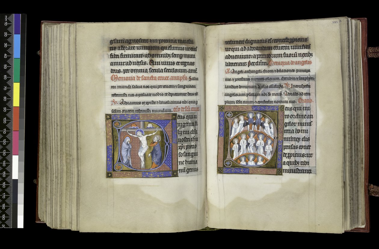 MS 300 f.198v-199r, Sufragio a la Cruz y Sufragio a los Ángeles, del Salterio y Horas de Isabel de Francia, París, c.1265-70 de French School