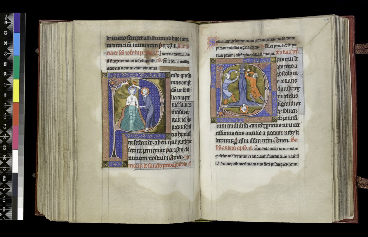 MS 300 f.199v-200r, Sufragio a San Juan Bautista y Sufragio a San Pedro, del Salterio y Horas de Isabel de Francia, París, c.1265-70 de French School