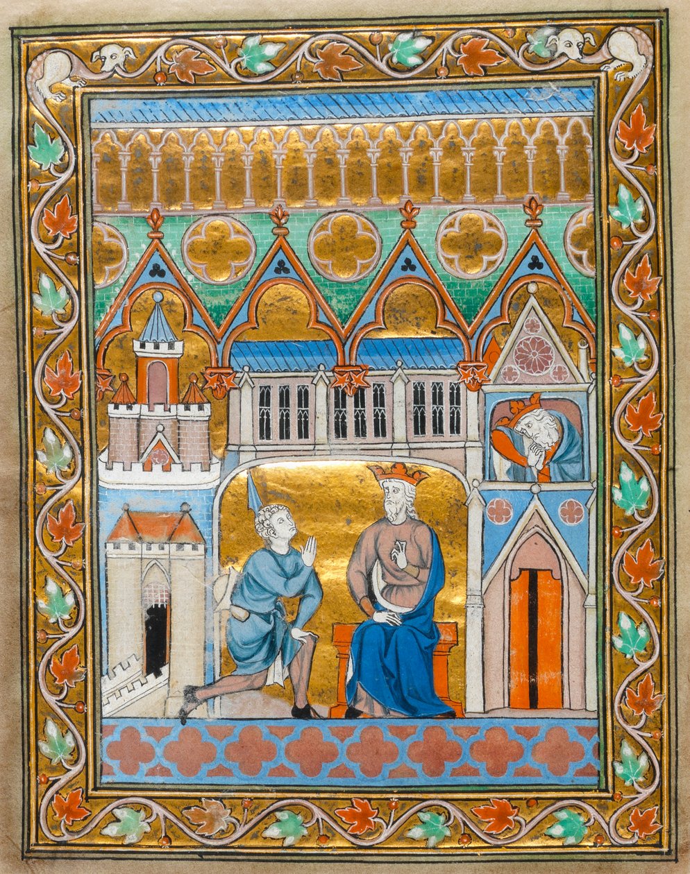 Rey David recibiendo la noticia de la muerte de Absalón, del Salterio-Horas de Isabel de Francia, c.1255 de French School