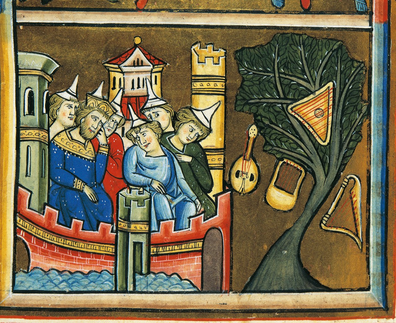 MS CXXXVII fol. 139v, Judíos de luto en Babilonia, del Salterio de Santa Isabel de French School