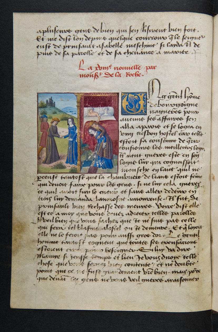 MS Hunter 252 038v Página de Cent Nouvelles Nouvelles, c.1461-62 de French School