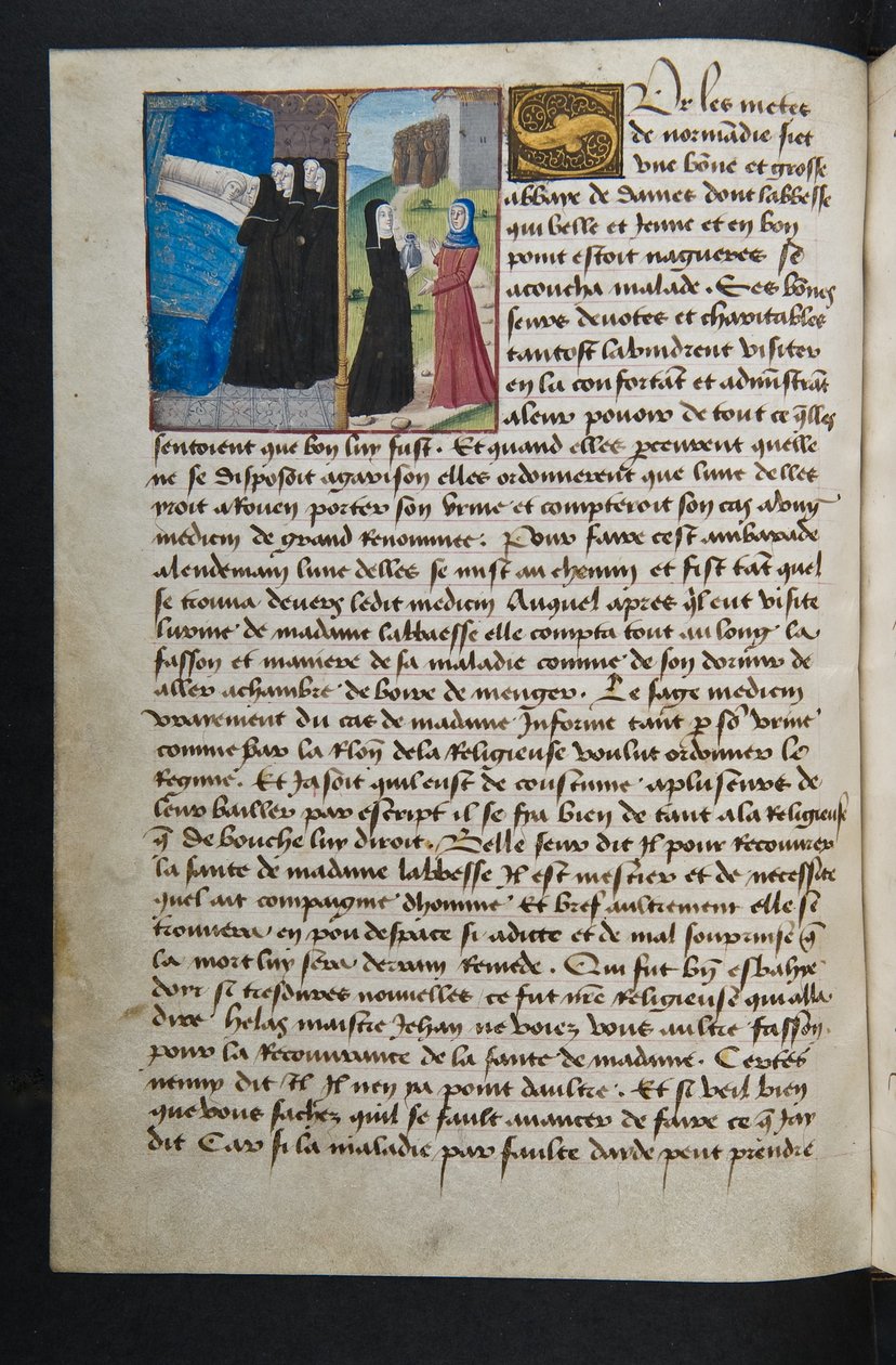 MS Hunter 252 045v Página de Cent Nouvelles Nouvelles, c.1461-62 de French School