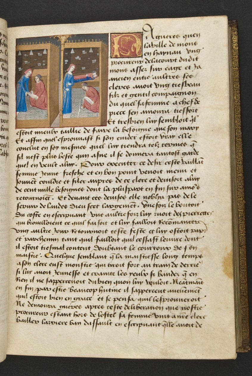 MS Hunter 252 050r Página de Cent Nouvelles Nouvelles, c.1461-62 de French School