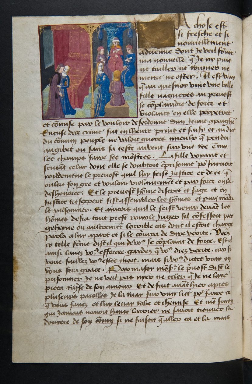 MS Hunter 252 053v Página de Cent Nouvelles Nouvelles, c.1461-62 de French School