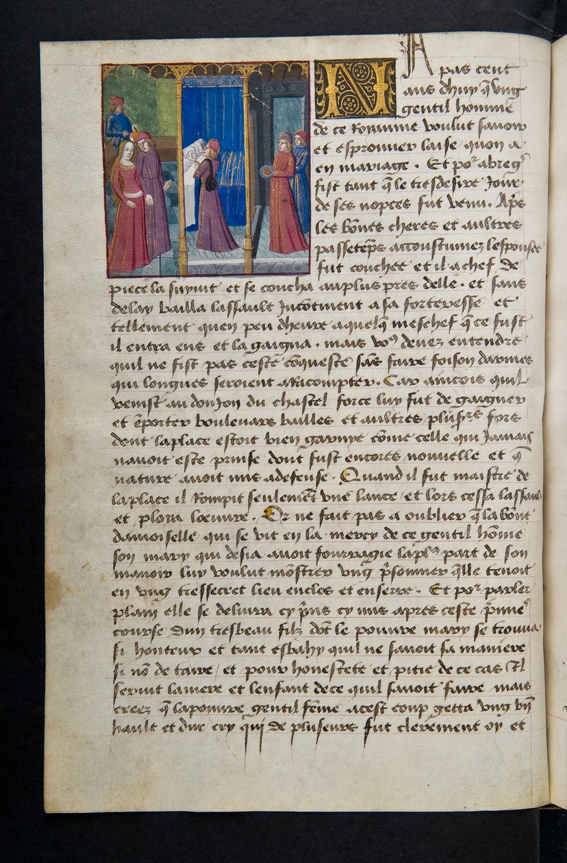 MS Hunter 252 068v Página de Cent Nouvelles Nouvelles, c.1461-62 de French School