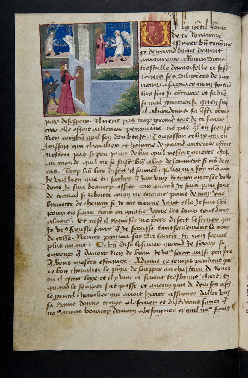 MS Hunter 252 072v Página de Cent Nouvelles Nouvelles, c.1461-62 de French School