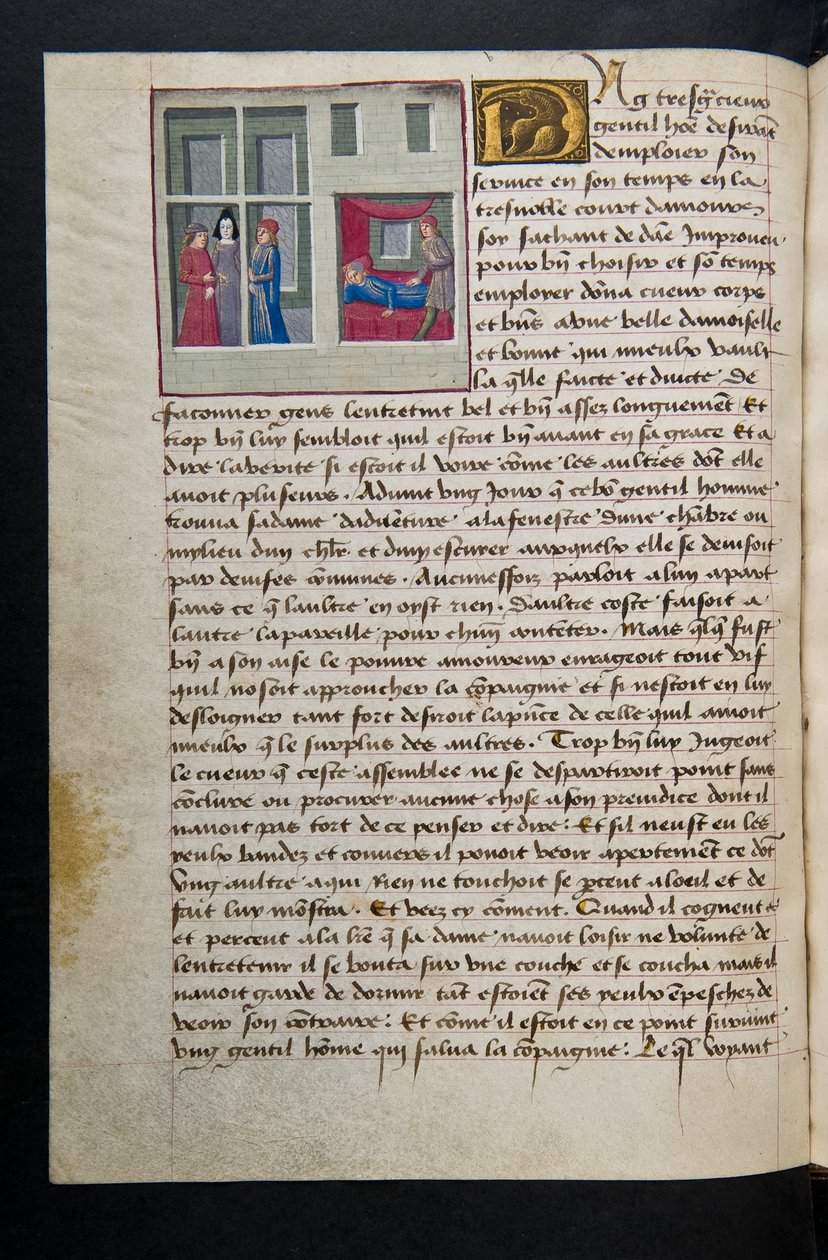 MS Hunter 252 089v Página de Cent Nouvelles Nouvelles, c.1461-62 de French School